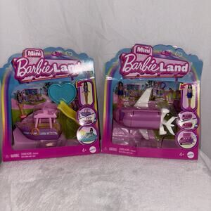 Barbie Mini Barbie Land Dolls & Toy Boat and Airplane Playsets LOT OF TWO NEW